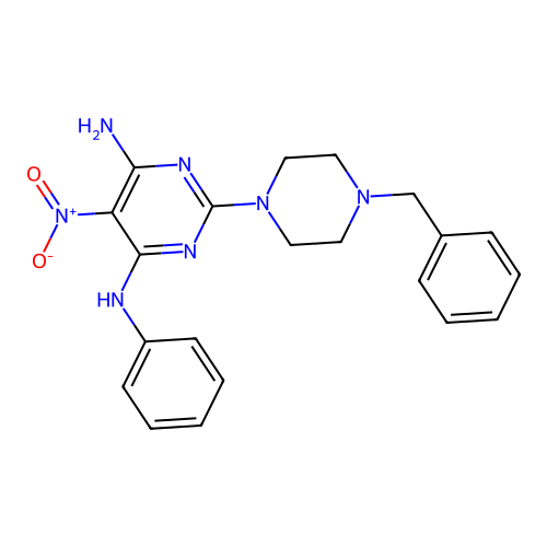 {6-Amino-5-nitro-2-[4-benzylpiperazinyl]pyrimidin-4-yl}phenylamine structure
