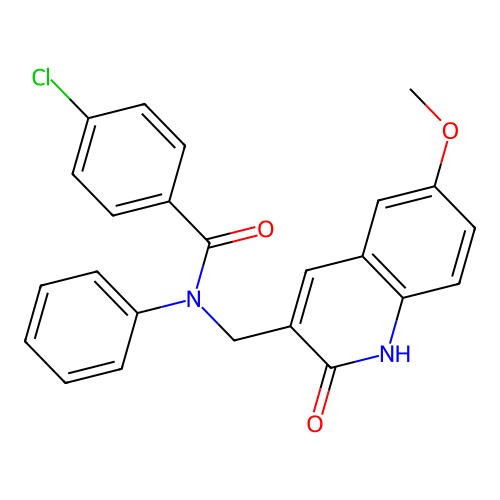 4-chloro-N-[(6-methoxy-2-oxo-1H-quinolin-3-yl)methyl]-N-phenylbenzamide structure