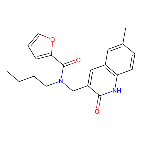 N-butyl-N-[(6-methyl-2-oxo-1H-quinolin-3-yl)methyl]furan-2-carboxamide structure