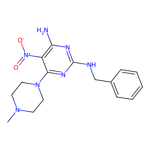 N~2~-benzyl-6-(4-methylpiperazin-1-yl)-5-nitropyrimidine-2,4-diamine structure