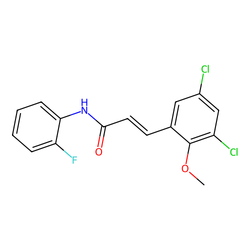 (2E)-3-(3,5-dichloro-2-methoxyphenyl)-N-(2-fluorophenyl)prop-2-enamide structure