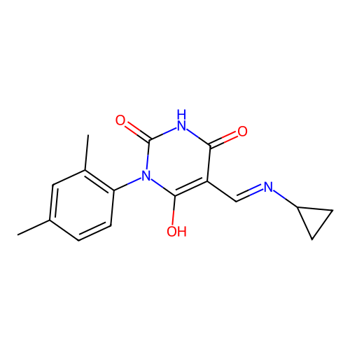 5-[(cyclopropylamino)methylidene]-1-(2,4-dimethylphenyl)-1,3-diazinane-2,4,6-trione structure