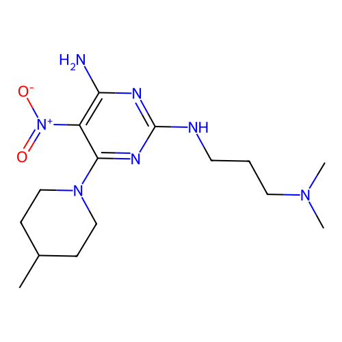 N~2~-[3-(dimethylamino)propyl]-6-(4-methylpiperidin-1-yl)-5-nitropyrimidine-2,4-diamine structure