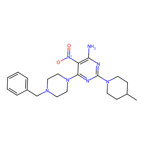 6-(4-Benzylpiperazin-1-yl)-2-(4-methylpiperidin-1-yl)-5-nitropyrimidin-4-amine structure