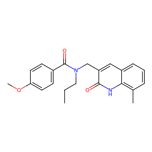 4-methoxy-N-[(8-methyl-2-oxo-1H-quinolin-3-yl)methyl]-N-propylbenzamide structure