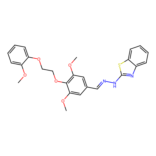 2-[(2E)-2-{3,5-dimethoxy-4-[2-(2-methoxyphenoxy)ethoxy]benzylidene}hydrazinyl]-1,3-benzothiazole structure