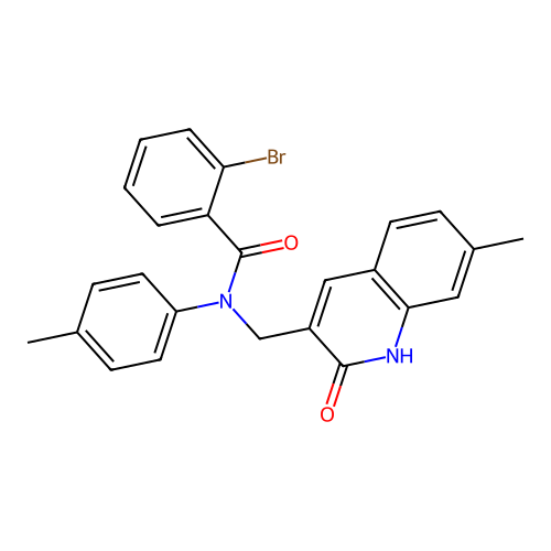 2-bromo-N-[(7-methyl-2-oxo-1H-quinolin-3-yl)methyl]-N-(4-methylphenyl)benzamide structure