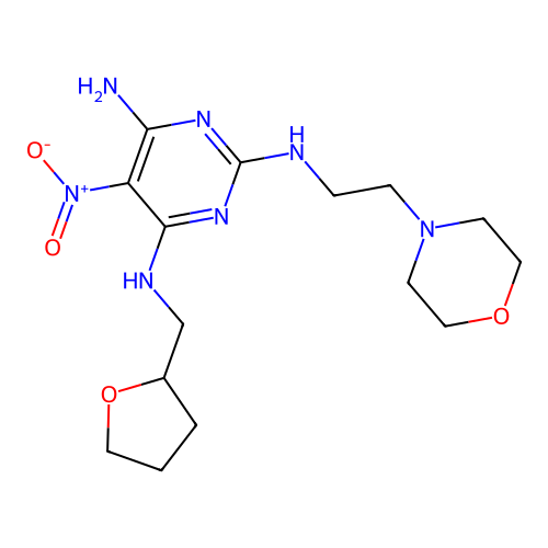 2-N-(2-morpholin-4-ylethyl)-5-nitro-4-N-(oxolan-2-ylmethyl)pyrimidine-2,4,6-triamine structure