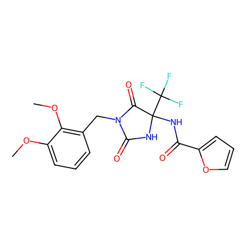 N-(1-(2,3-dimethoxybenzyl)-2,5-dioxo-4-(trifluoromethyl)imidazolidin-4-yl)furan-2-carboxamide structure