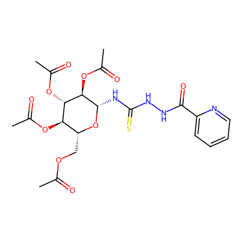 2-Pyridinecarboxylic acid, 2-(((2,3,4,6-tetra-O-acetyl-beta-D-glucopyranosyl)amino)thioxomethyl)hydrazide structure
