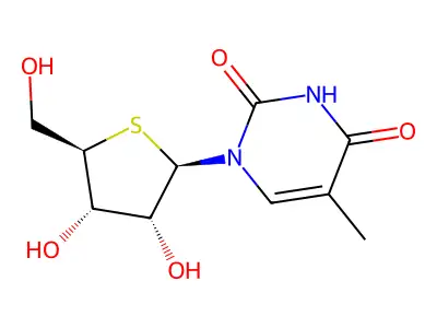 1-((2R,3R,4S,5R)-3,4-dihydroxy-5-(hydroxymethyl)tetrahydrothiophen-2-yl)-5-methylpyrimidine-2,4(1H,3H)-dione structure