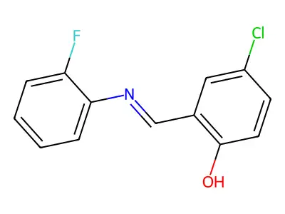 4-chloro-2-{(E)-[(2-fluorophenyl)imino]methyl}phenol structure
