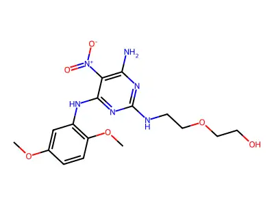 2-(2-((4-amino-6-((2,5-dimethoxyphenyl)amino)-5-nitropyrimidin-2-yl)amino)ethoxy)ethanol structure
