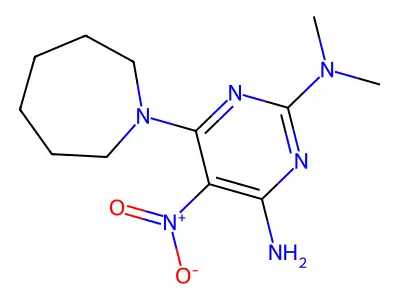 6-(azepan-1-yl)-2-N,2-N-dimethyl-5-nitropyrimidine-2,4-diamine structure