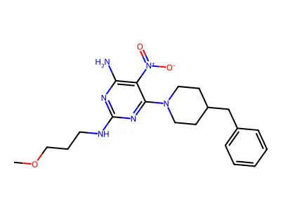 6-(4-benzylpiperidin-1-yl)-N2-(3-methoxypropyl)-5-nitropyrimidine-2,4-diamine structure