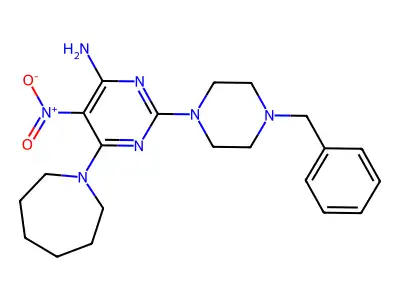 6-(Azepan-1-yl)-2-(4-benzylpiperazin-1-yl)-5-nitropyrimidin-4-amine structure