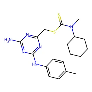 (4-amino-6-((4-methylphenyl)amino)-1,3,5-triazin-2-yl)methyl cyclohexyl(methyl)dithiocarbamate structure