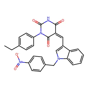 (5Z)-1-(4-ethylphenyl)-5-[[1-[(4-nitrophenyl)methyl]indol-3-yl]methylidene]-1,3-diazinane-2,4,6-trione structure
