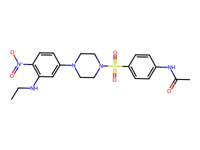 N-[4-[4-[3-(ethylamino)-4-nitrophenyl]piperazin-1-yl]sulfonylphenyl]acetamide structure