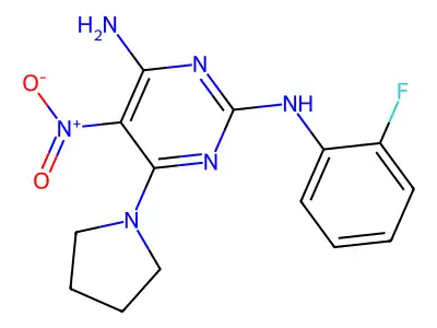2-N-(2-fluorophenyl)-5-nitro-6-pyrrolidin-1-ylpyrimidine-2,4-diamine structure