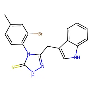 4-(2-bromo-4-methylphenyl)-3-(1H-indol-3-ylmethyl)-1H-1,2,4-triazole-5-thione structure