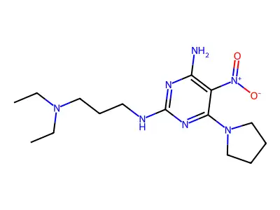 N2-(3-(diethylamino)propyl)-5-nitro-6-(pyrrolidin-1-yl)pyrimidine-2,4-diamine structure