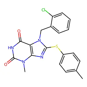 7-[(2-Chlorophenyl)methyl]-3-methyl-8-(4-methylphenyl)sulfanylpurine-2,6-dione structure