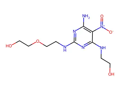 2-((6-amino-2-((2-(2-hydroxyethoxy)ethyl)amino)-5-nitropyrimidin-4-yl)amino)ethanol structure