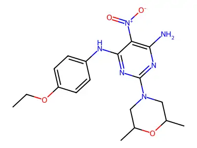2-(2,6-dimethylmorpholino)-N4-(4-ethoxyphenyl)-5-nitropyrimidine-4,6-diamine structure