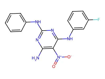 N4-(3-fluorophenyl)-5-nitro-N2-phenylpyrimidine-2,4,6-triamine structure