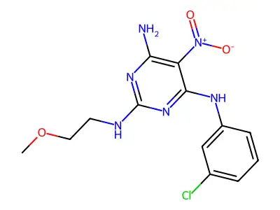 N4-(3-chlorophenyl)-N2-(2-methoxyethyl)-5-nitropyrimidine-2,4,6-triamine structure