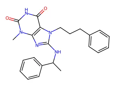 3-Methyl-8-(1-phenylethylamino)-7-(3-phenylpropyl)purine-2,6-dione structure