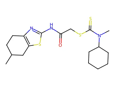2-[(6-methyl-4,5,6,7-tetrahydro-1,3-benzothiazol-2-yl)amino]-2-oxoethyl cyclohexyl(methyl)carbamodithioate structure