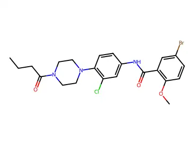 5-bromo-N-[4-(4-butanoylpiperazin-1-yl)-3-chlorophenyl]-2-methoxybenzamide structure