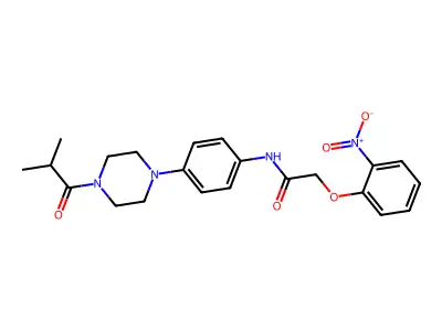N-[4-[4-(2-methylpropanoyl)piperazin-1-yl]phenyl]-2-(2-nitrophenoxy)acetamide structure