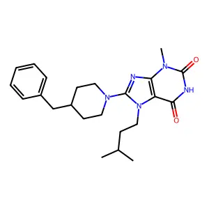 8-(4-benzylpiperidin-1-yl)-3-methyl-7-(3-methylbutyl)-2,3,6,7-tetrahydro-1H-purine-2,6-dione structure