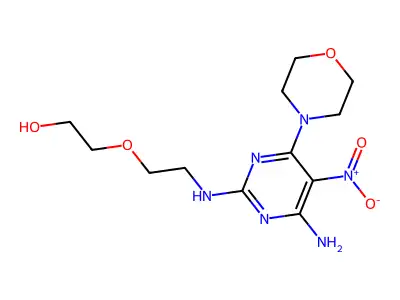 2-(2-((4-Amino-6-morpholino-5-nitropyrimidin-2-yl)amino)ethoxy)ethanol structure