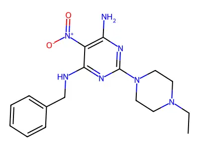 N4-benzyl-2-(4-ethylpiperazin-1-yl)-5-nitropyrimidine-4,6-diamine structure