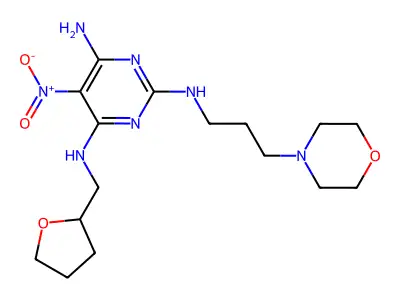 N2-(3-morpholinopropyl)-5-nitro-N4-((tetrahydrofuran-2-yl)methyl)pyrimidine-2,4,6-triamine structure