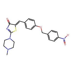 (5E)-2-(4-methylpiperazin-1-yl)-5-({4-[(4-nitrophenyl)methoxy]phenyl}methylidene)-4,5-dihydro-1,3-thiazol-4-one structure