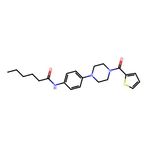 N-[4-[4-(thiophene-2-carbonyl)piperazin-1-yl]phenyl]hexanamide structure