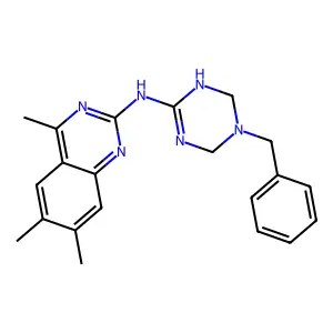 N-(5-benzyl-1,4,5,6-tetrahydro-1,3,5-triazin-2-yl)-4,6,7-trimethylquinazolin-2-amine structure