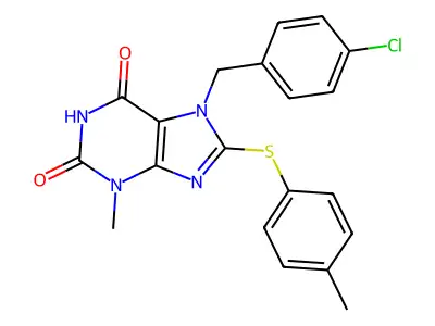 7-[(4-Chlorophenyl)methyl]-3-methyl-8-(4-methylphenyl)sulfanylpurine-2,6-dione structure