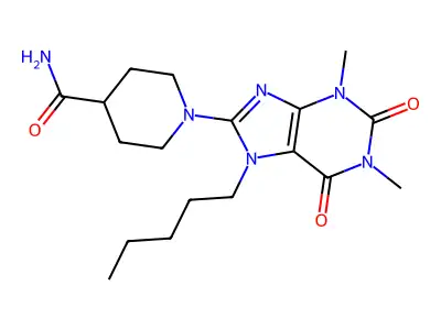1-(1,3-dimethyl-2,6-dioxo-7-pentyl-2,3,6,7-tetrahydro-1H-purin-8-yl)piperidine-4-carboxamide structure
