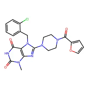 7-[(2-chlorophenyl)methyl]-8-[4-(furan-2-carbonyl)piperazin-1-yl]-3-methylpurine-2,6-dione structure
