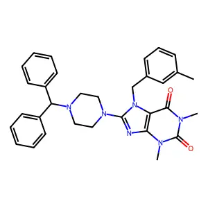 8-(4-benzhydrylpiperazin-1-yl)-1,3-dimethyl-7-[(3-methylphenyl)methyl]purine-2,6-dione structure
