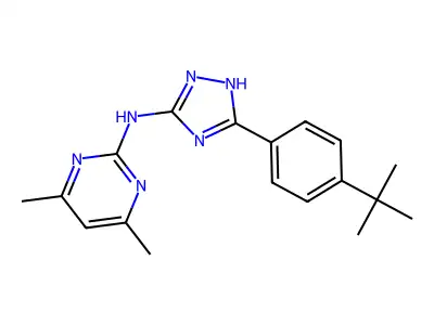 N-[5-(4-tert-butylphenyl)-1H-1,2,4-triazol-3-yl]-4,6-dimethylpyrimidin-2-amine structure