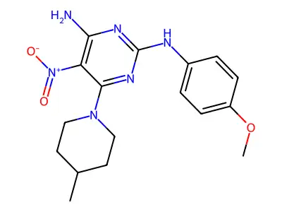 N2-(4-methoxyphenyl)-6-(4-methylpiperidin-1-yl)-5-nitropyrimidine-2,4-diamine structure