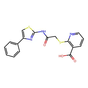 2-({2-oxo-2-[(4-phenyl-1,3-thiazol-2-yl)amino]ethyl}sulfanyl)pyridine-3-carboxylic acid structure