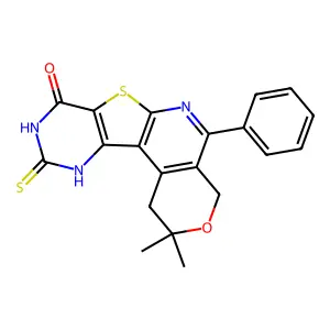 2,2-dimethyl-5-phenyl-10-thioxo-4,9,10,11-tetrahydro-1H-pyrano[4'',3'':4',5']pyrido[3',2':4,5]thieno[3,2-d]pyrimidin-8(2H)-one structure